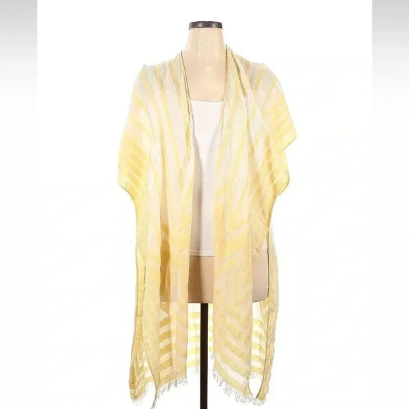 Steve Madden Open Front Duster Yellow White Kimono Swim Cover Up  One Size Large - Picture 5 of 5